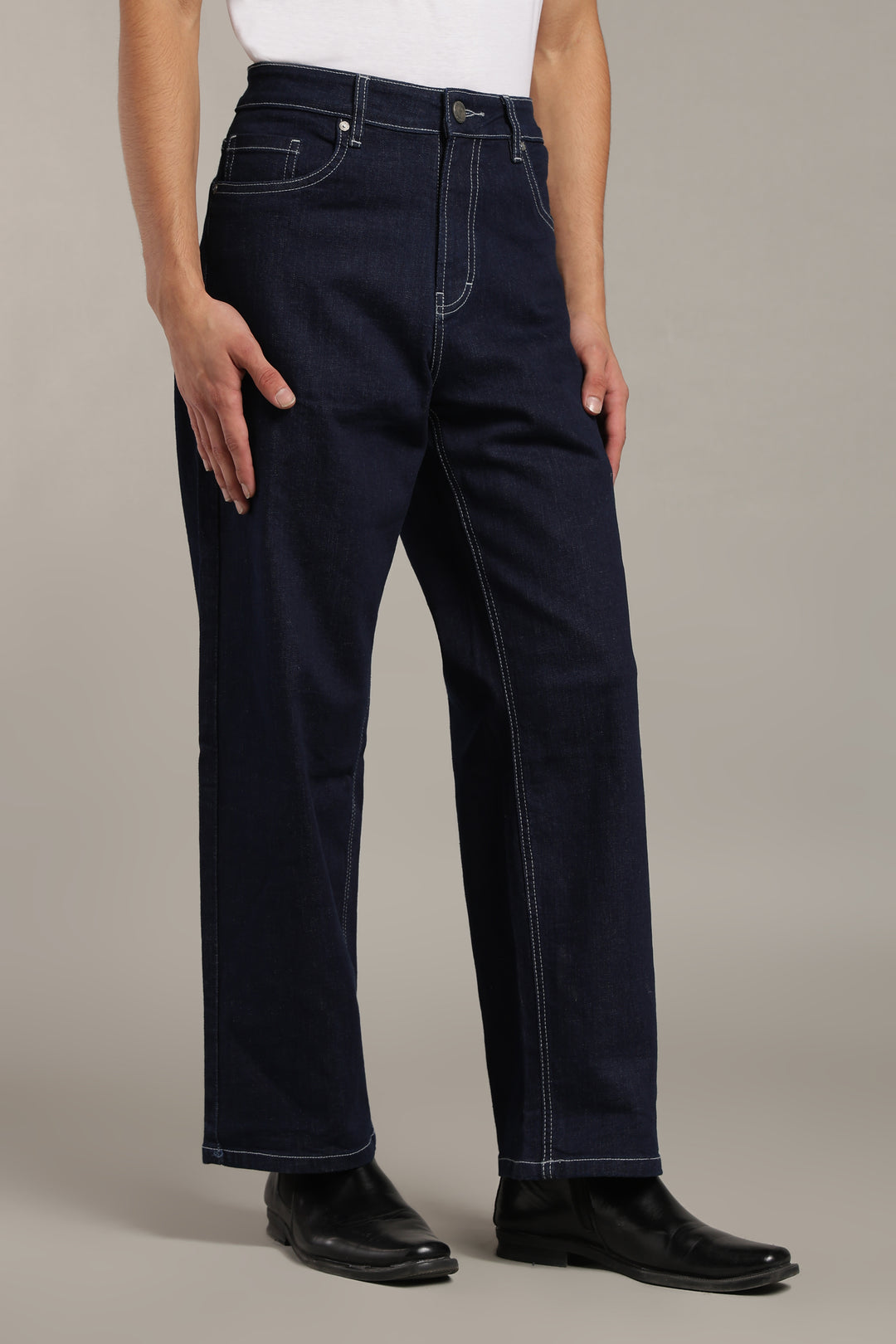Men's Dark Indigo Baggy Fit Contrast Stitch Jeans