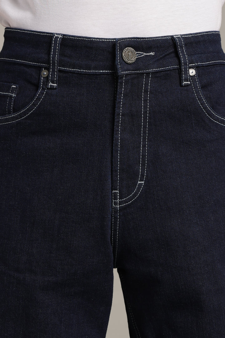 Men's Dark Indigo Baggy Fit Contrast Stitch Jeans