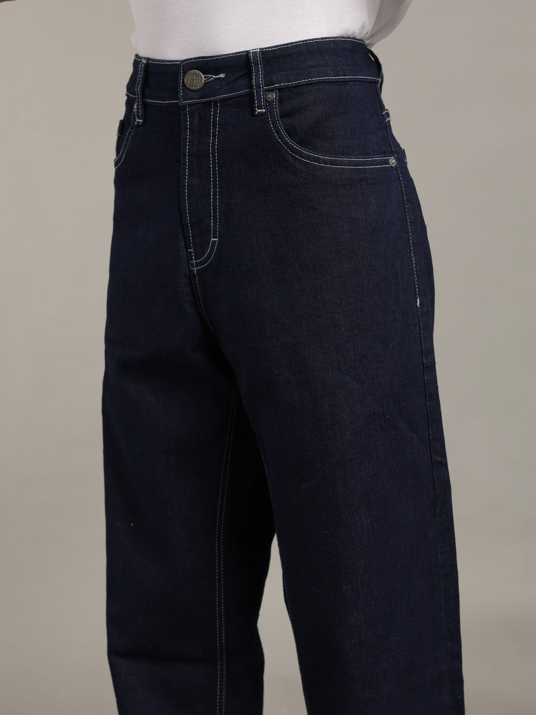 Men's Dark Indigo Baggy Fit Contrast Stitch Jeans