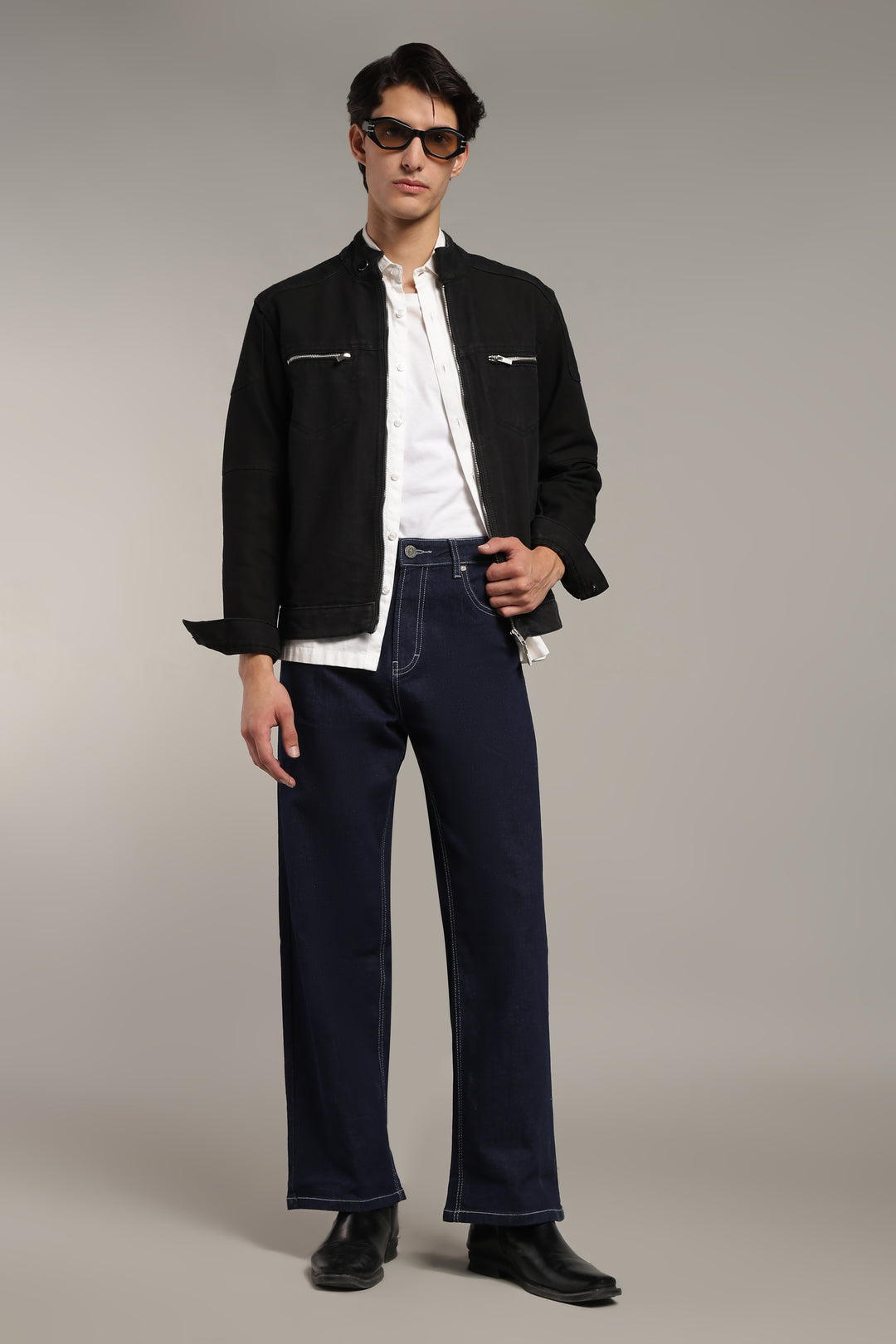 Men's Dark Indigo Baggy Fit Contrast Stitch Jeans