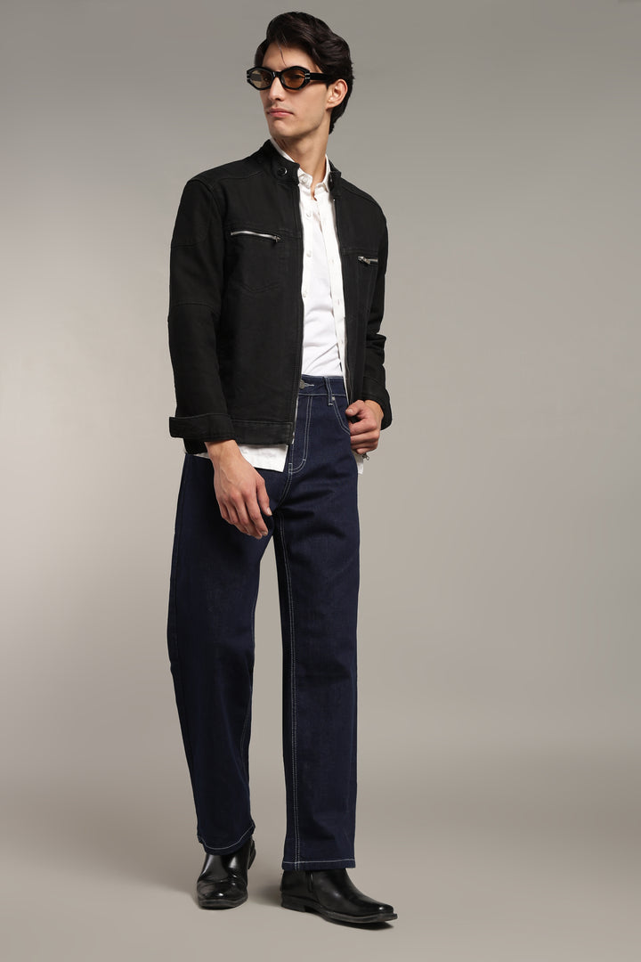 Men's Dark Indigo Baggy Fit Contrast Stitch Jeans