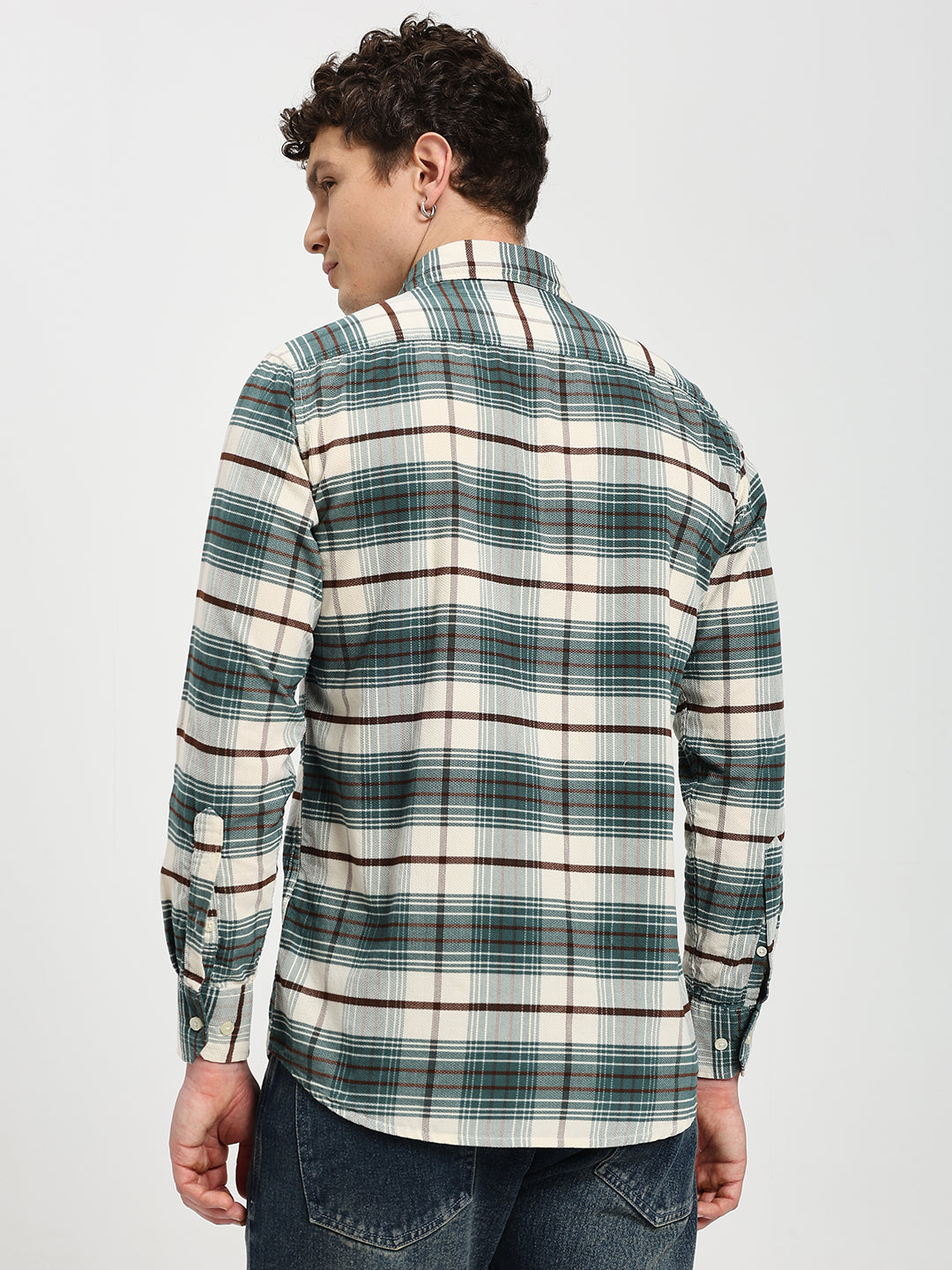 Men's Regular Fit Green Plaid Casual Shirt