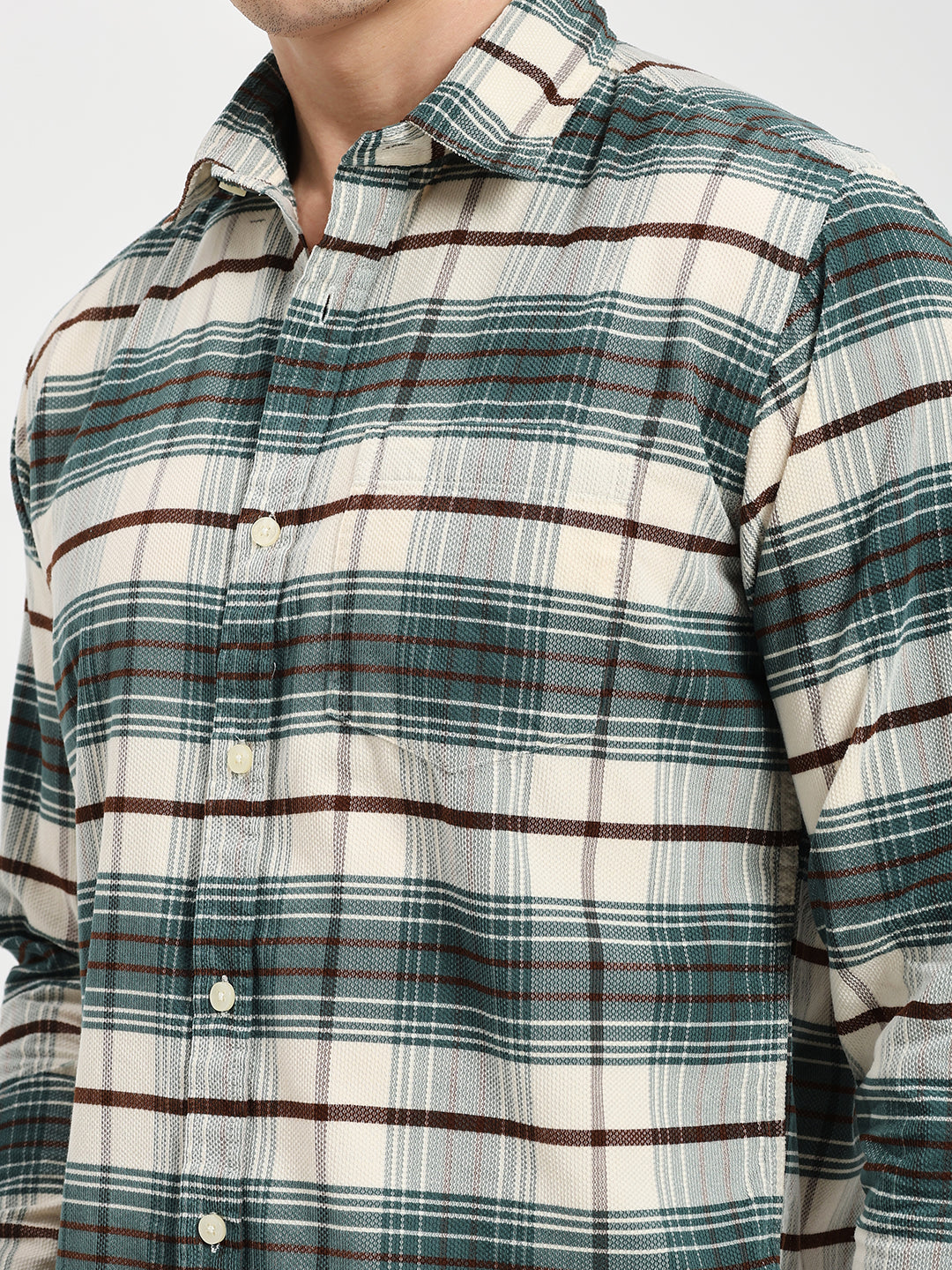 Men's Regular Fit Green Plaid Casual Shirt