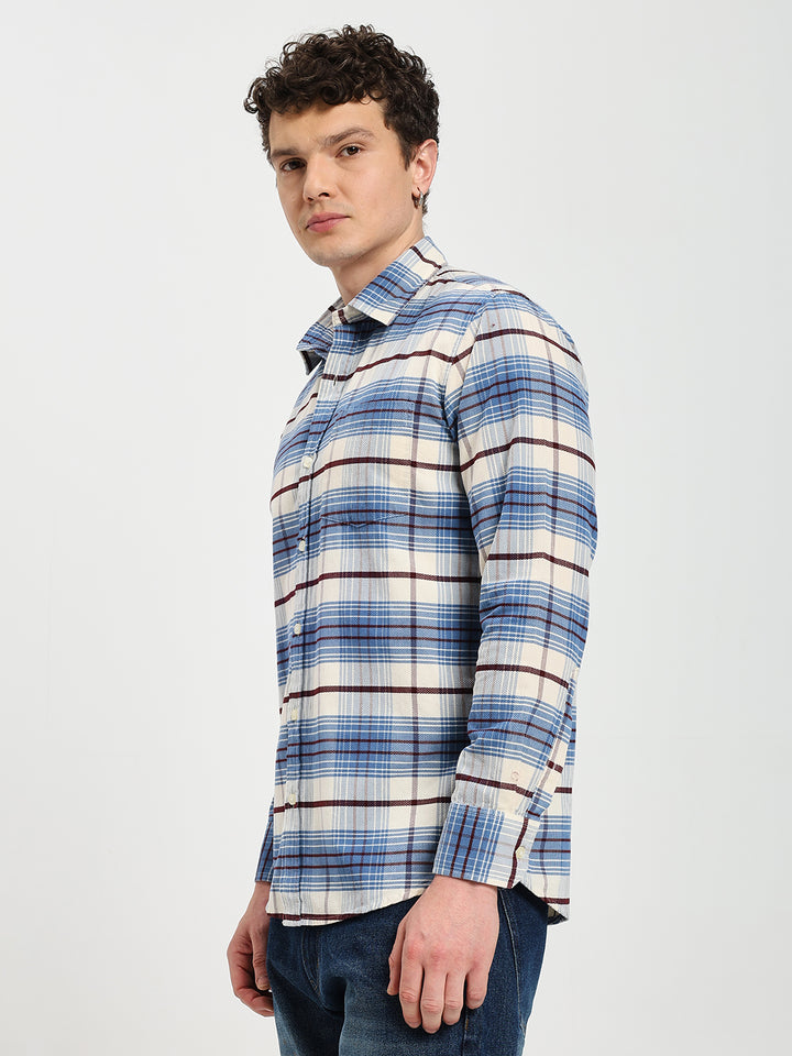 Men's Regular Fit Blue Plaid Casual Shirt