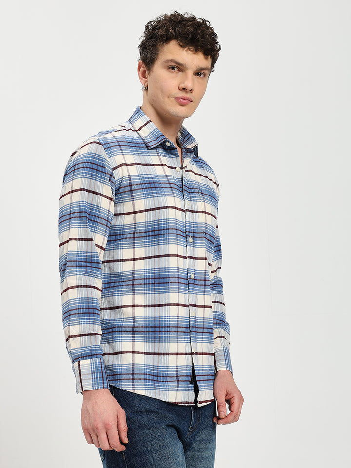 Men's Regular Fit Blue Plaid Casual Shirt