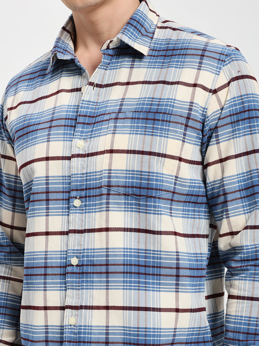 Men's Regular Fit Blue Plaid Casual Shirt