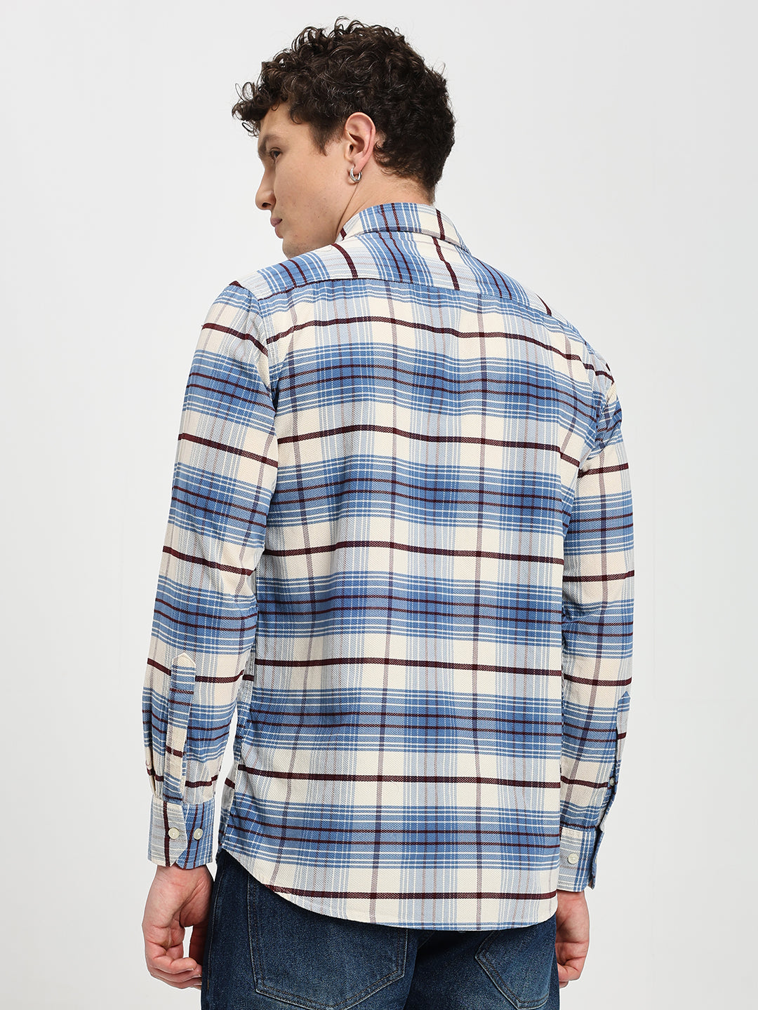 Men's Regular Fit Blue Plaid Casual Shirt