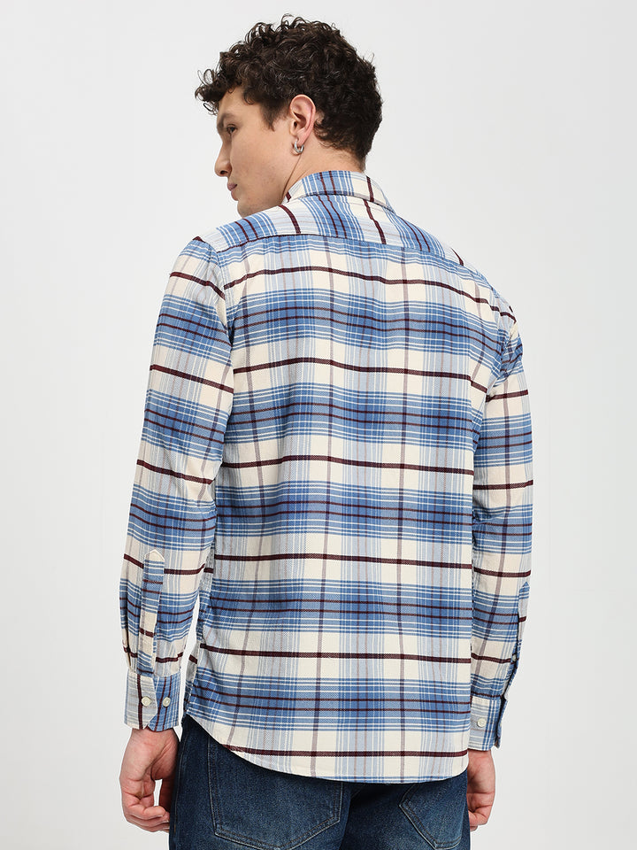 Men's Regular Fit Blue Plaid Casual Shirt