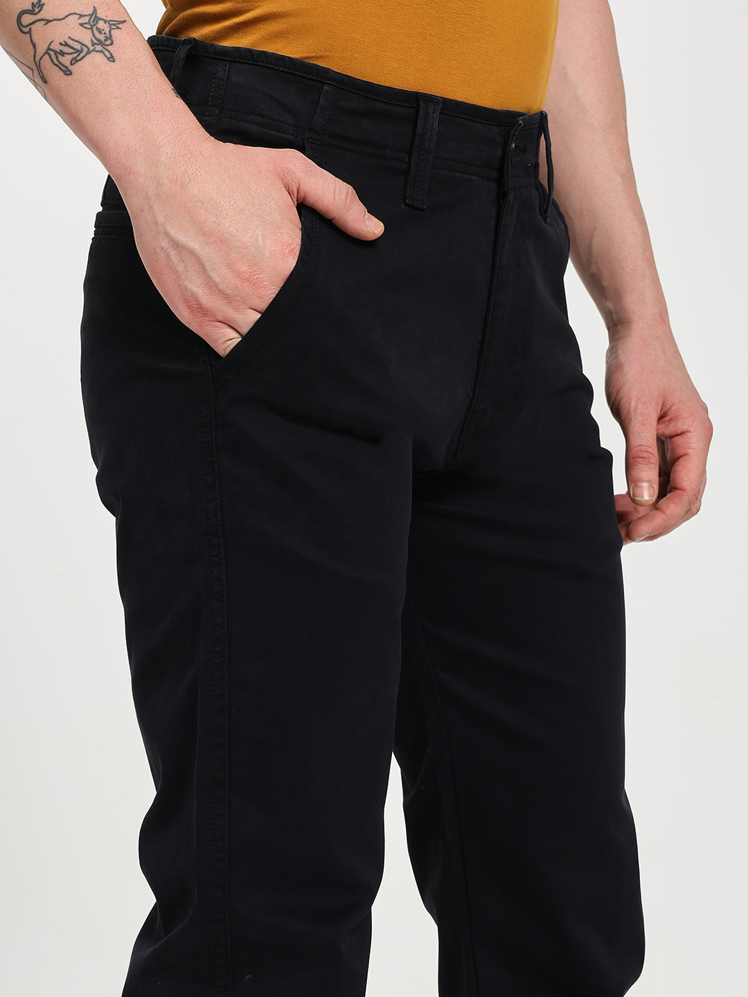 Black Comfort-Fit Heavy Chinos for Men