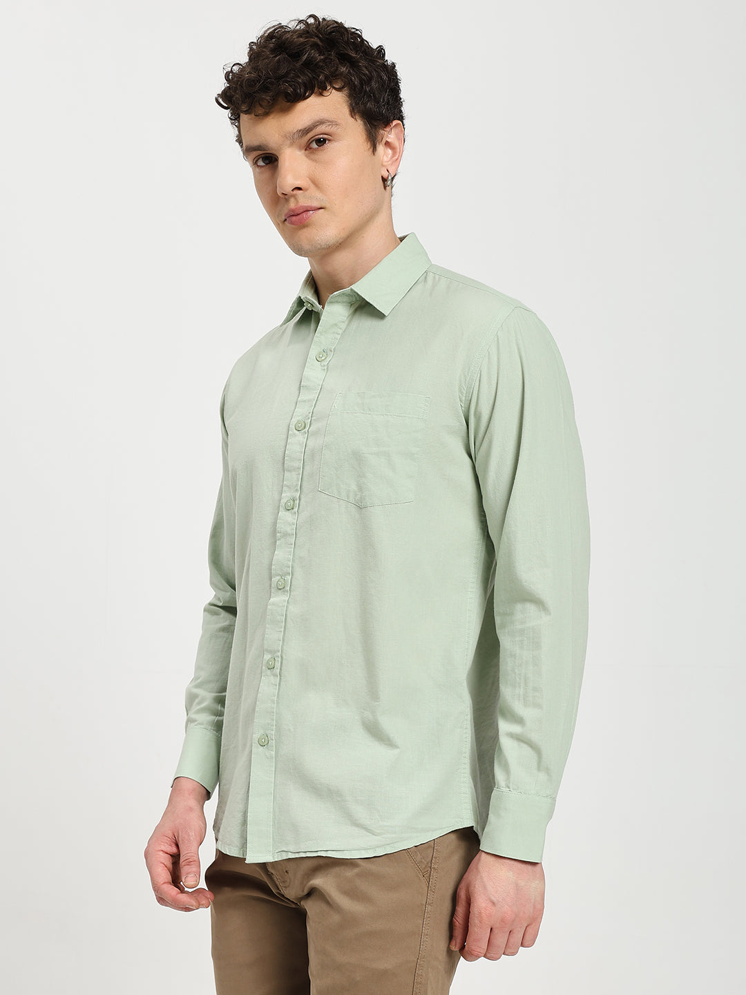 Men’s Stylish Sage Green Solid Shirt