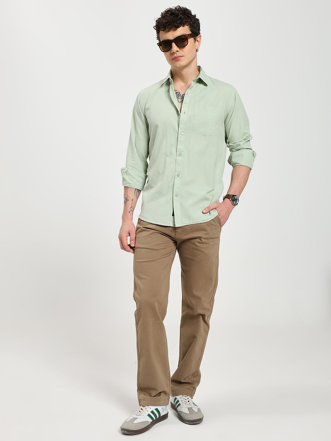 Men’s Stylish Sage Green Solid Shirt