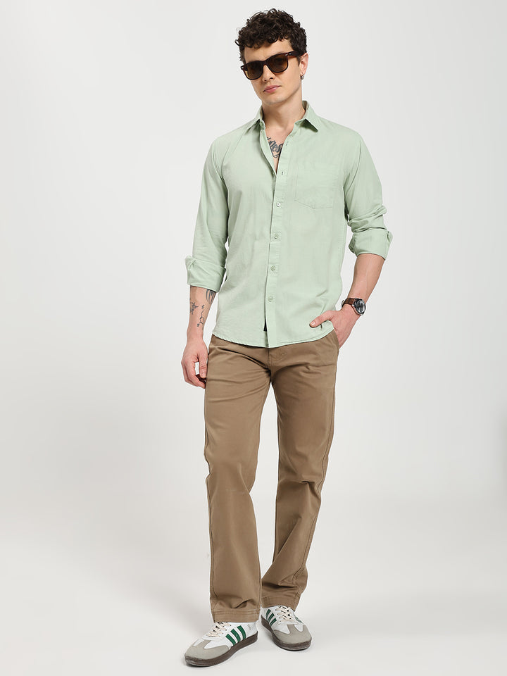 Men’s Stylish Sage Green Solid Shirt