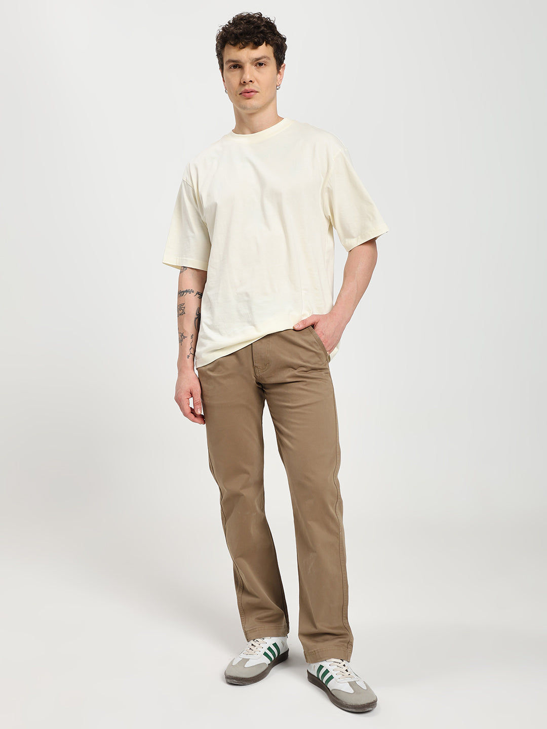 Khaki Comfort-Fit Heavy Chinos for Men