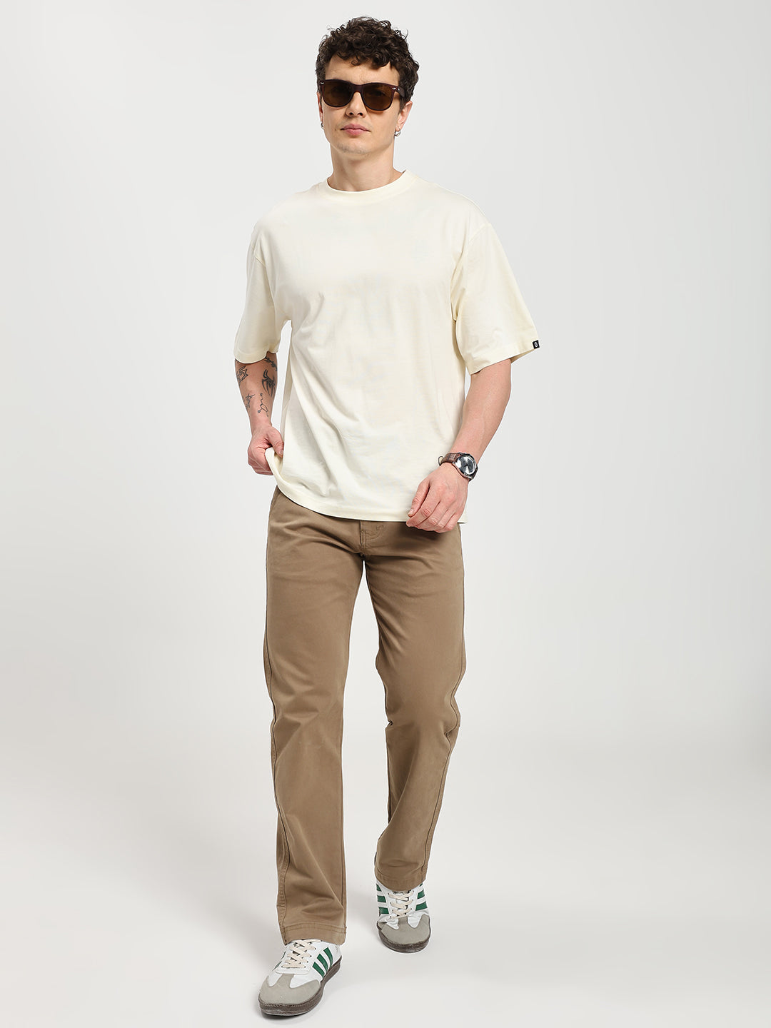 Khaki Comfort-Fit Heavy Chinos for Men