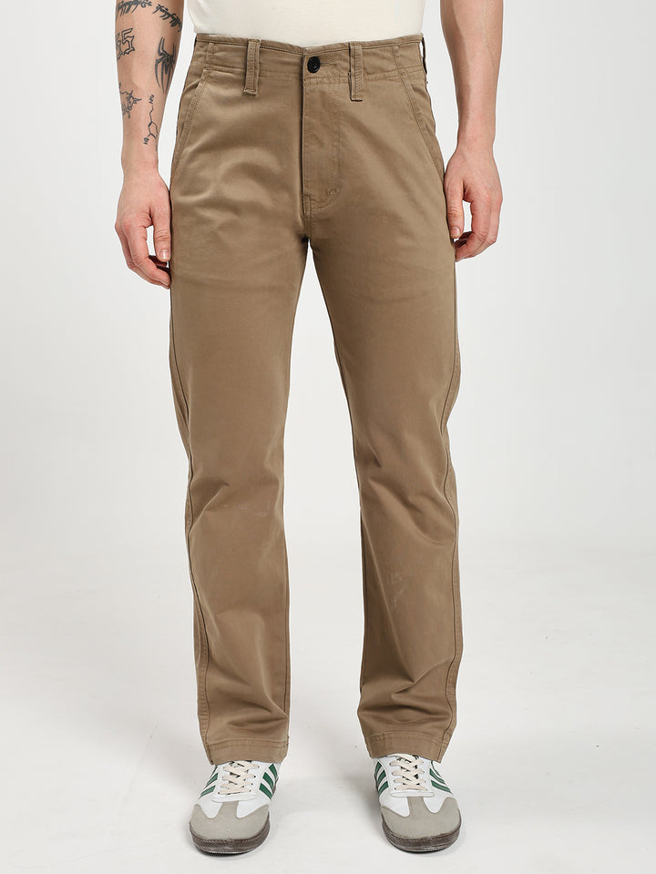 Khaki Comfort-Fit Heavy Chinos for Men