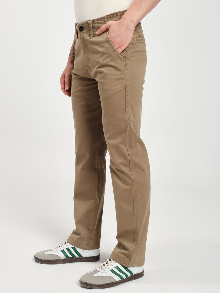 Khaki Comfort-Fit Heavy Chinos for Men