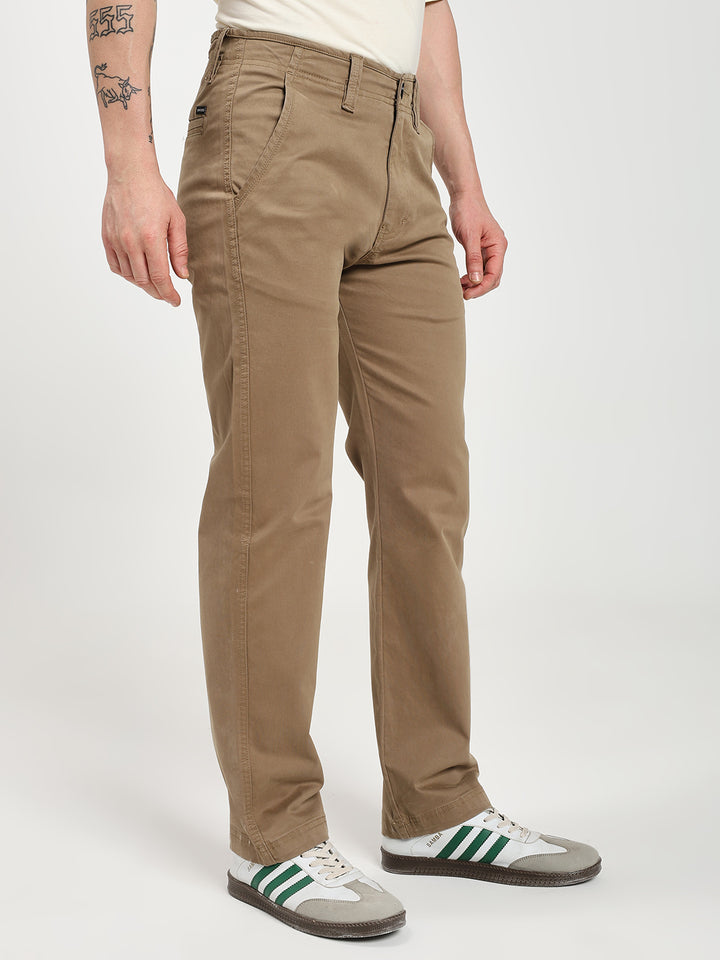 Khaki Comfort-Fit Heavy Chinos for Men