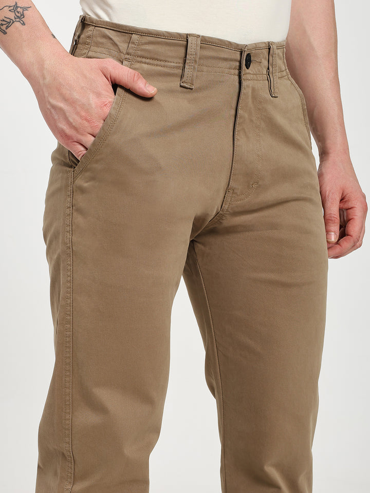 Khaki Comfort-Fit Heavy Chinos for Men