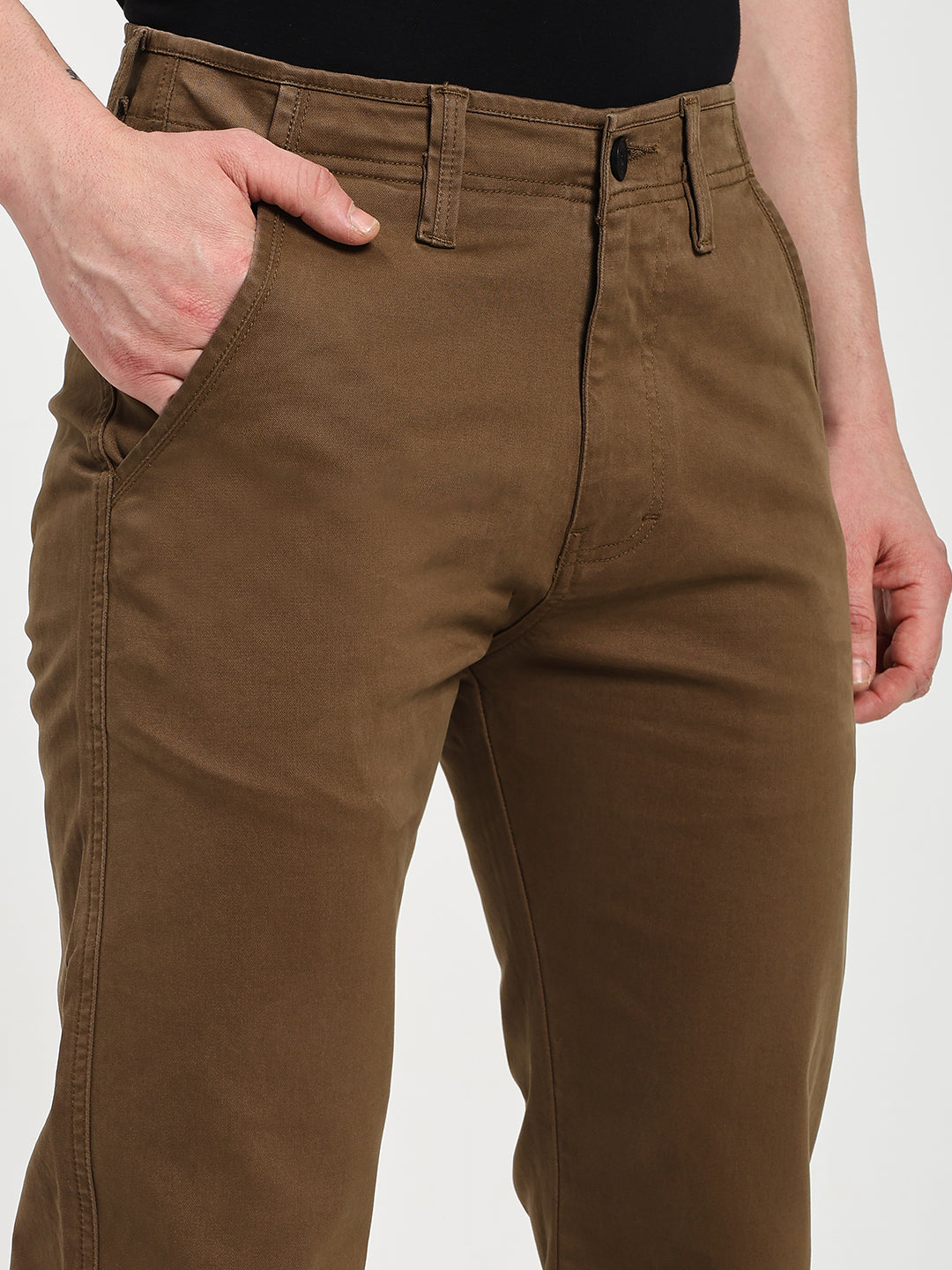 Caramel Brown Comfort-Fit Heavy Chinos for Men