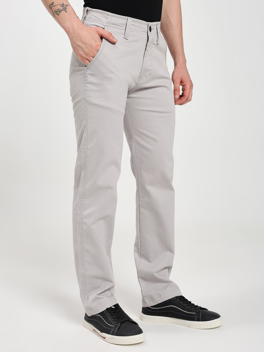 Stone Gray Comfort-Fit Heavy Chinos for Men