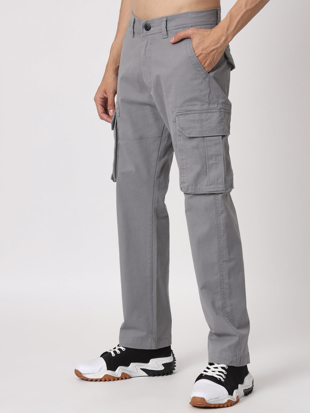 New straight fit cargo light grey is