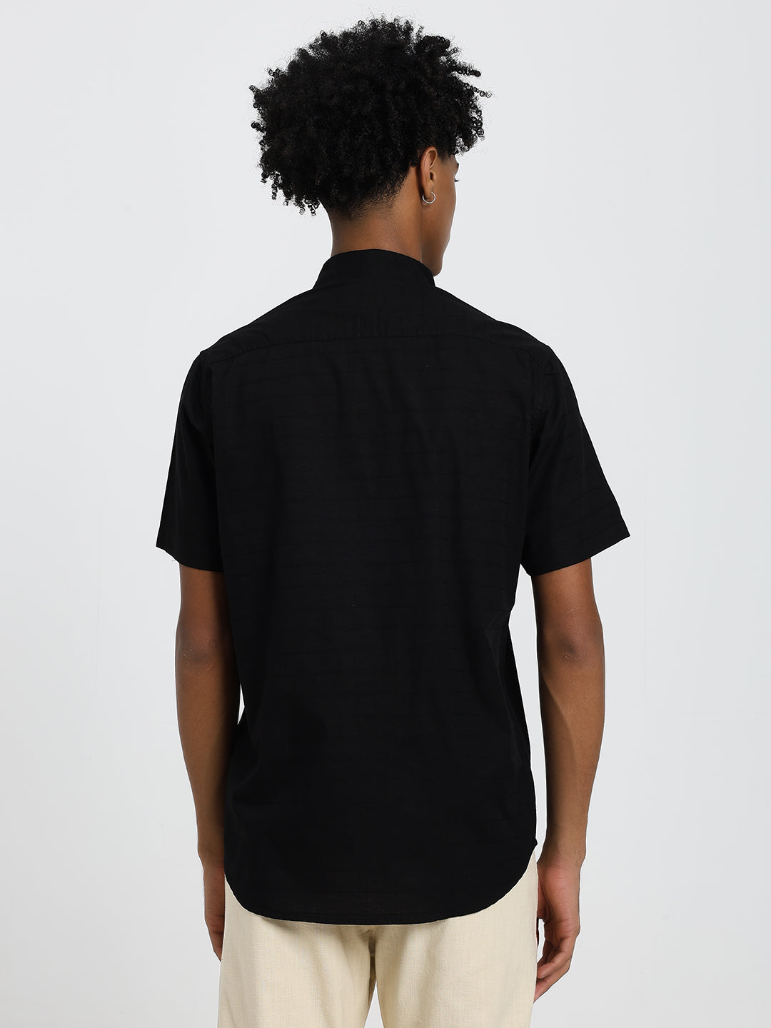 Linen blend black half sleeve shirt