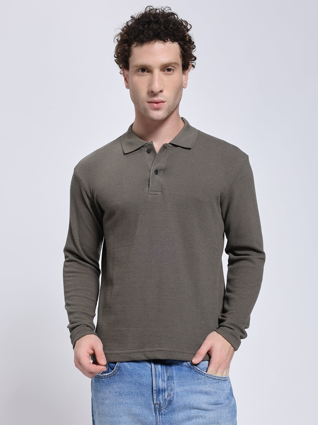 Men’s Olive Full Sleeve Polo T-Shirt