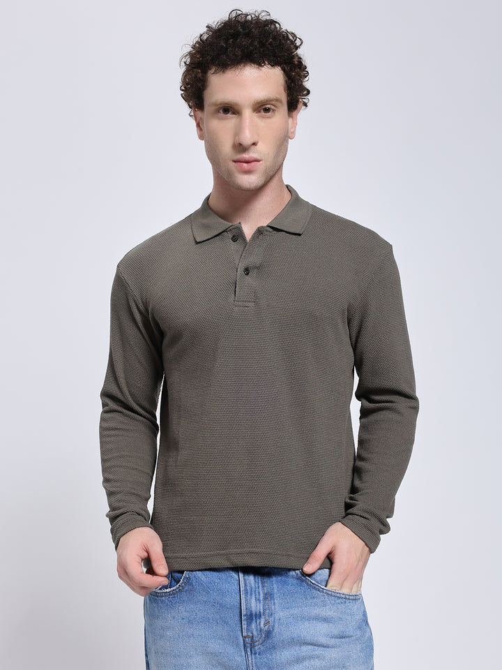 Men’s Olive Full Sleeve Polo T-Shirt