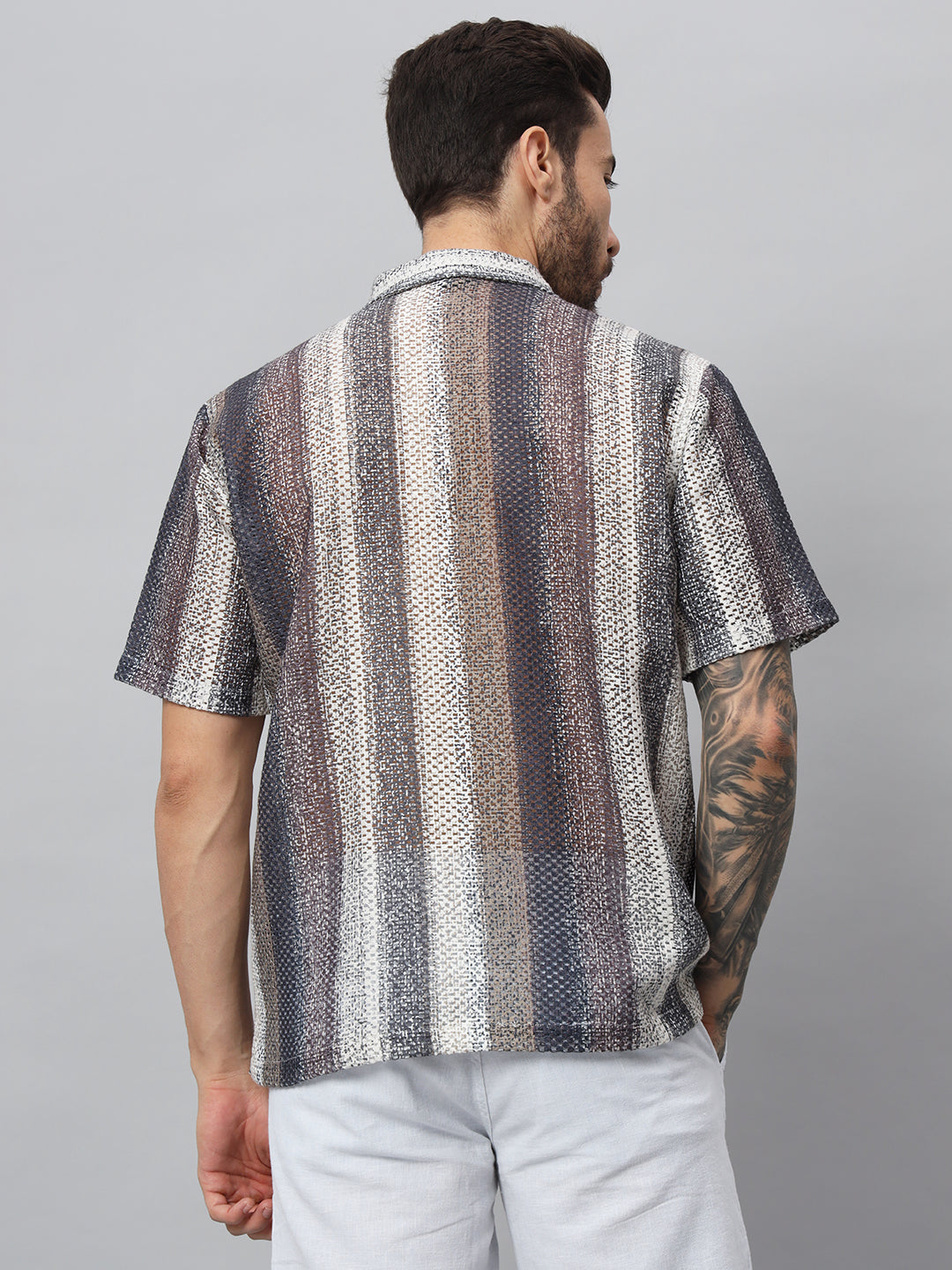Brown striped printed half shirt