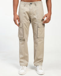Men’s Beige Straight Fit Cargo Pants with Utility Pockets