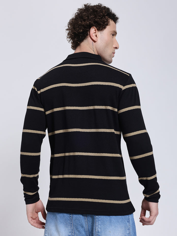 Full sleeve knitted pre-winter Yellow stripe T-shirt