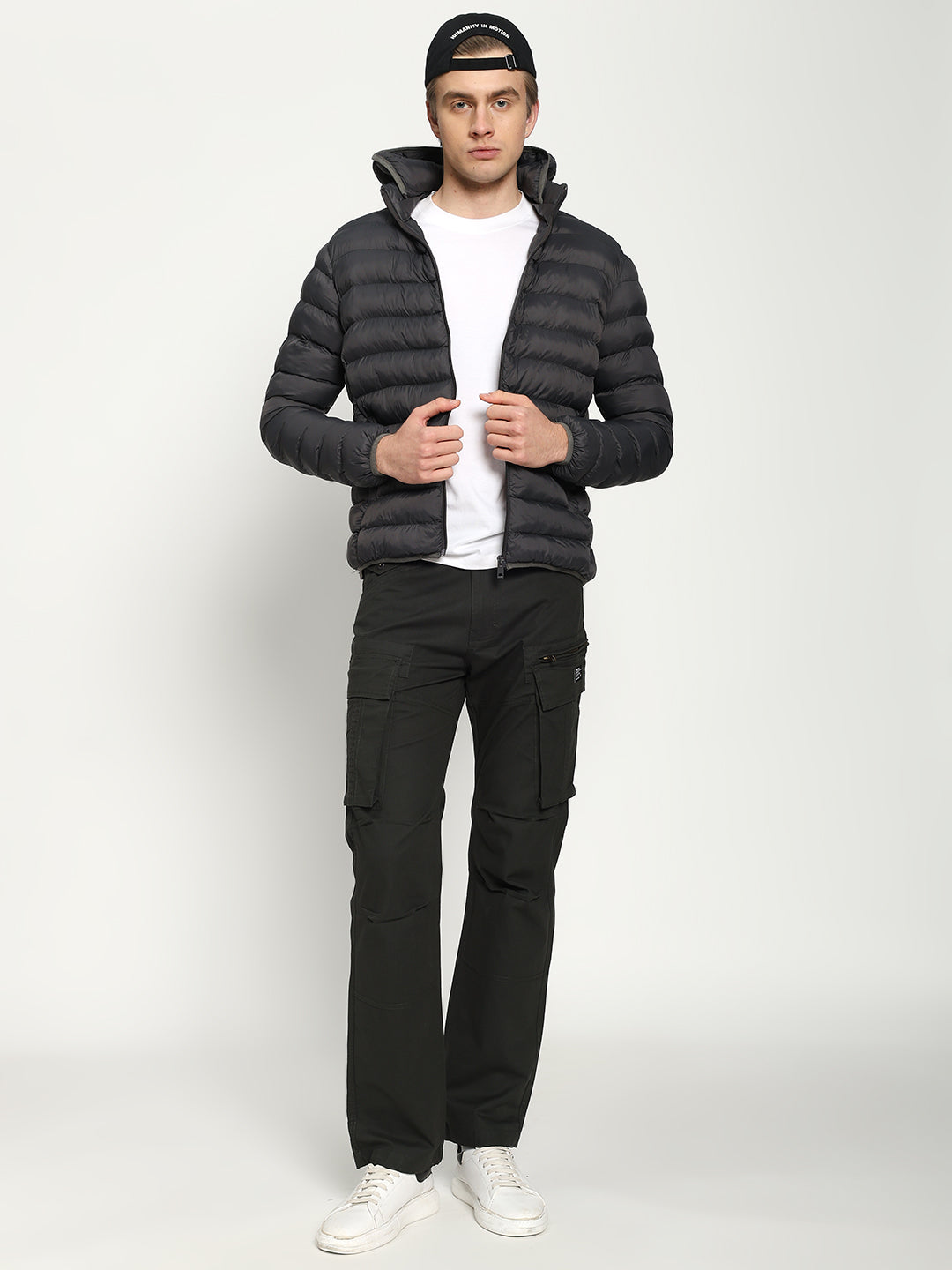 Men’s Charcoal Grey Hooded Puffer Jacket