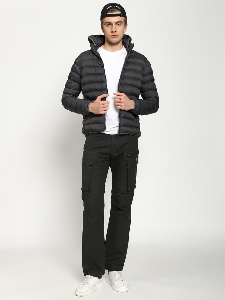 Men’s Charcoal Grey Hooded Puffer Jacket