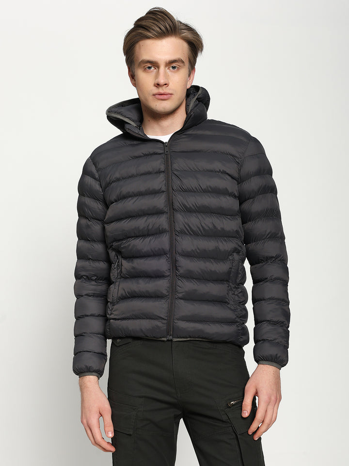 Men’s Charcoal Grey Hooded Puffer Jacket