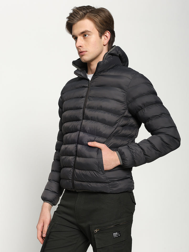 Men’s Charcoal Grey Hooded Puffer Jacket