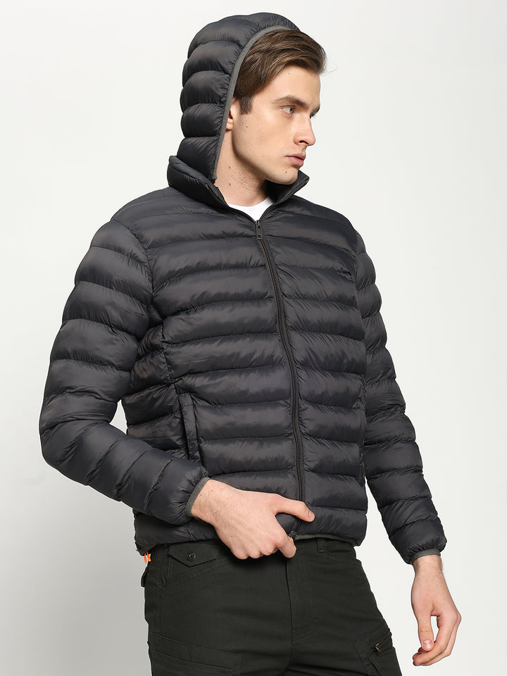 Men’s Charcoal Grey Hooded Puffer Jacket