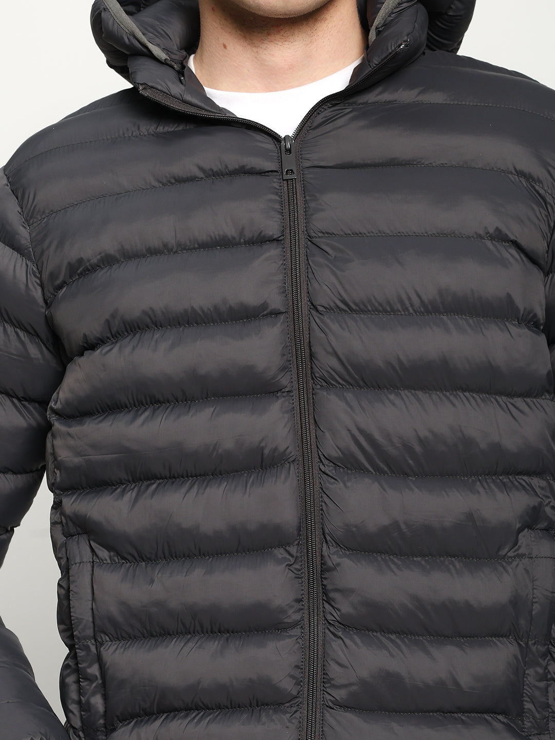 Men’s Charcoal Grey Hooded Puffer Jacket