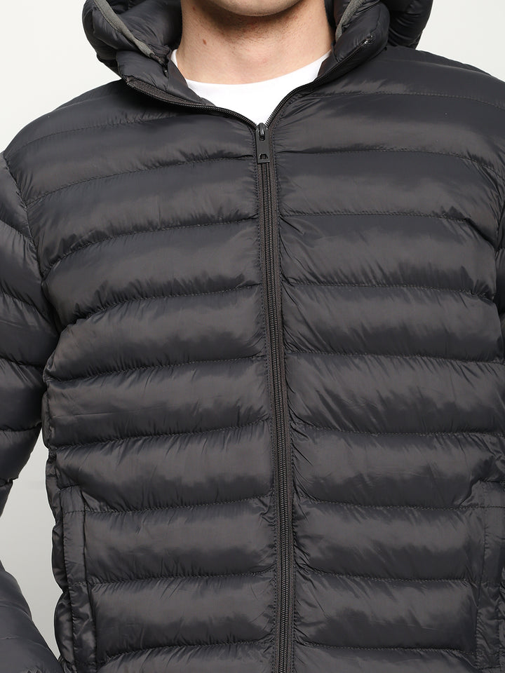 Men’s Charcoal Grey Hooded Puffer Jacket