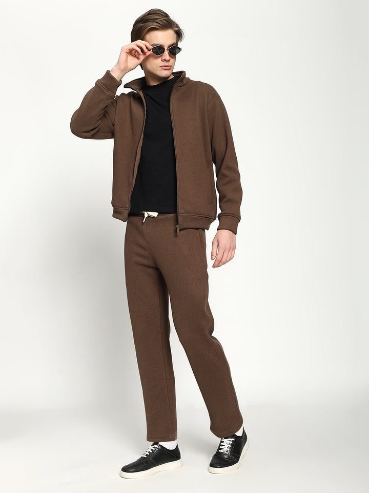 Men’s Brown Full-Zip Tracksuit Set
