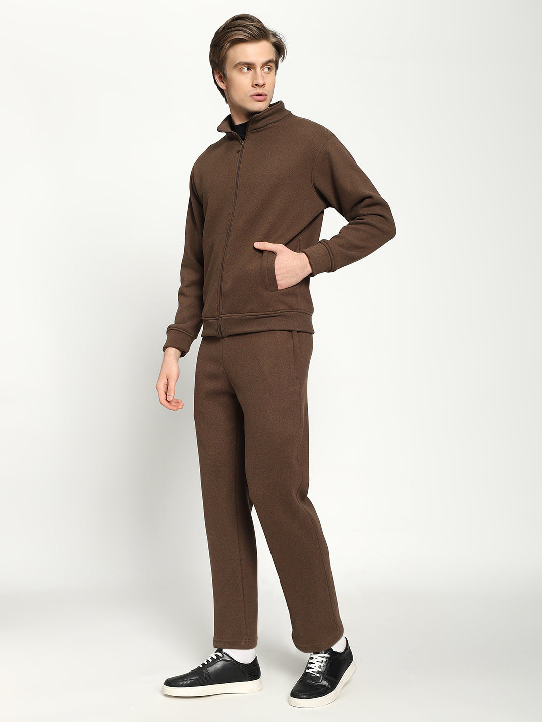 Men’s Brown Full-Zip Tracksuit Set