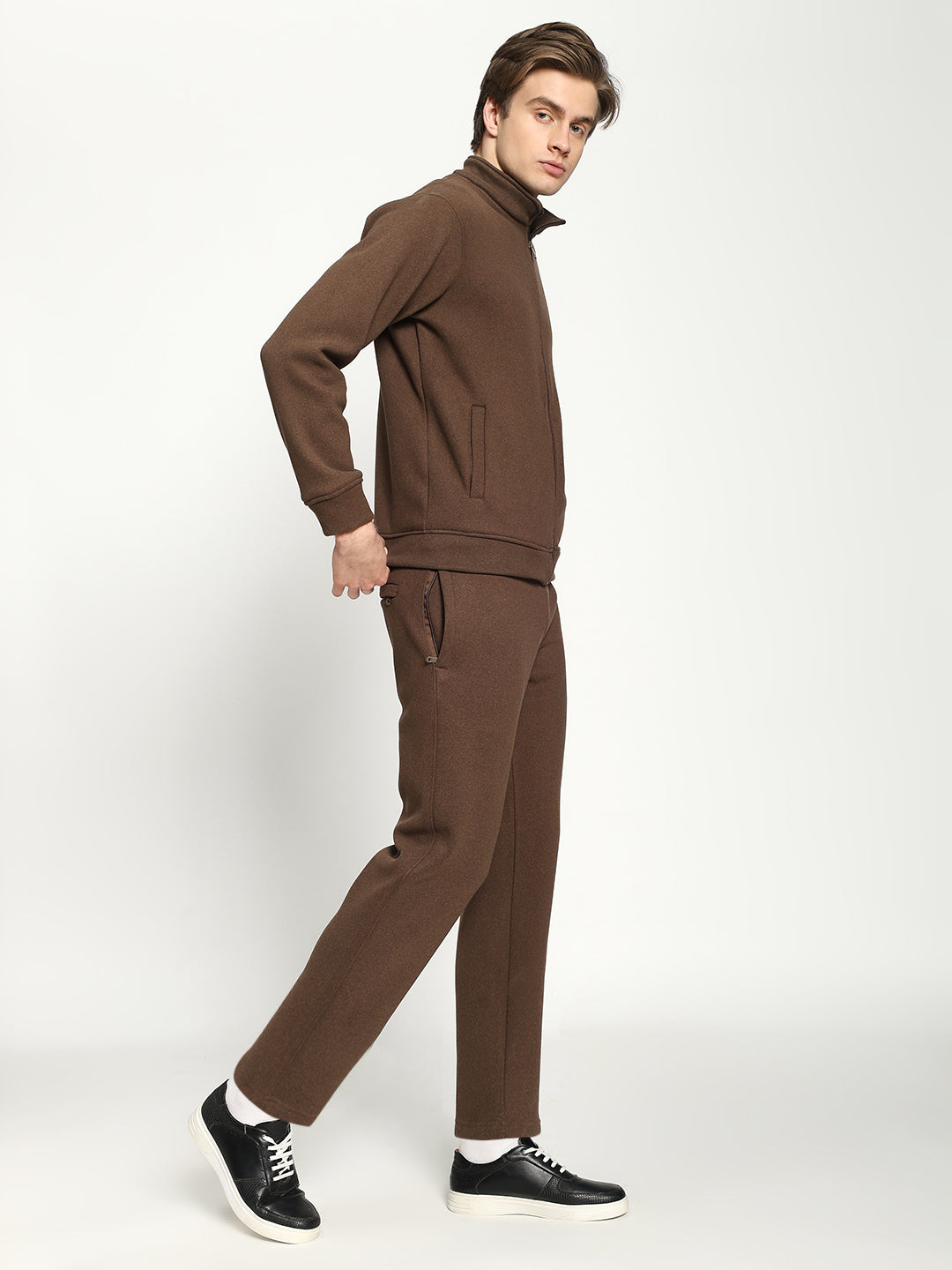 Men’s Brown Full-Zip Tracksuit Set