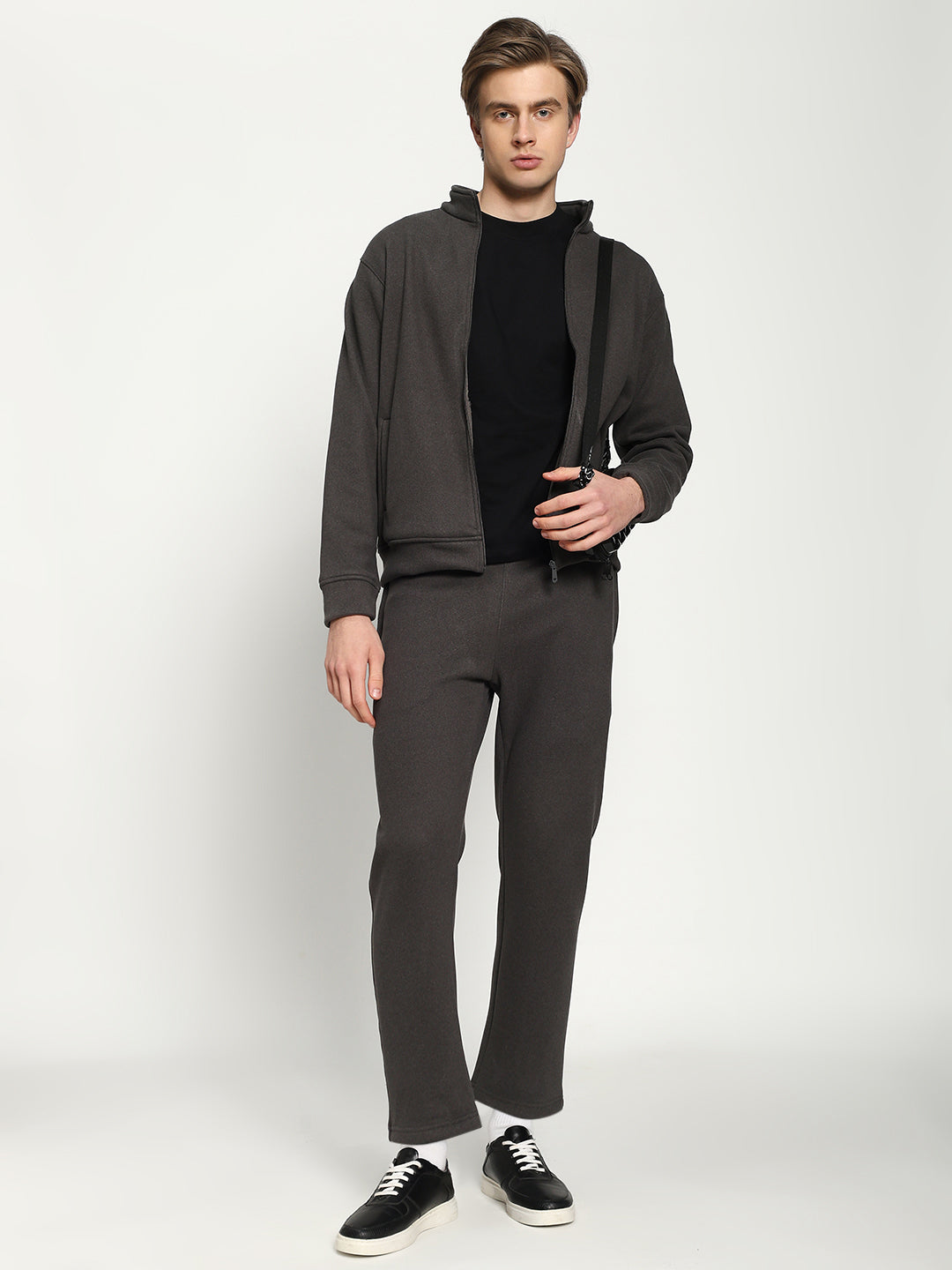 Men’s Dark Charcoal Full-Zip Tracksuit Set