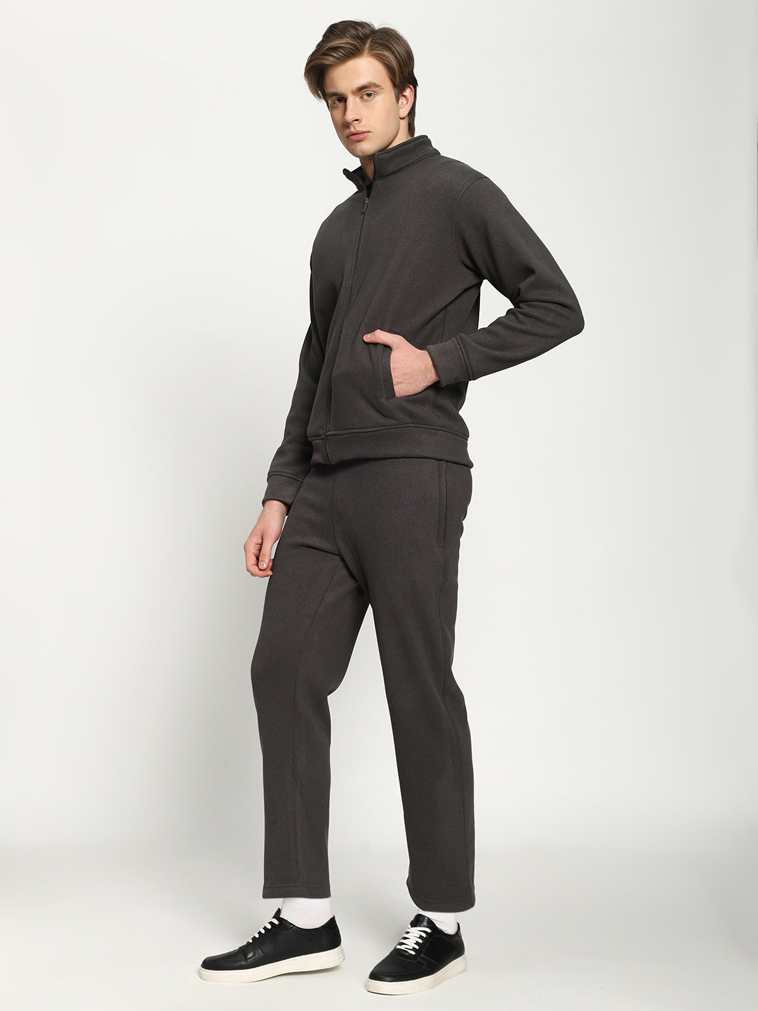 Men’s Dark Charcoal Full-Zip Tracksuit Set