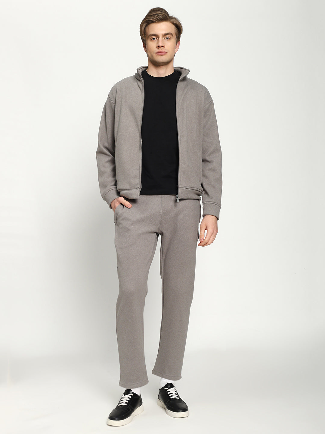 Men’s Grey Full-Zip Tracksuit Set