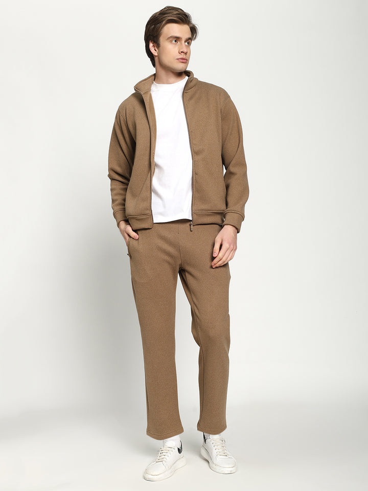 Men’s Light Camel Brown Full-Zip Tracksuit Set