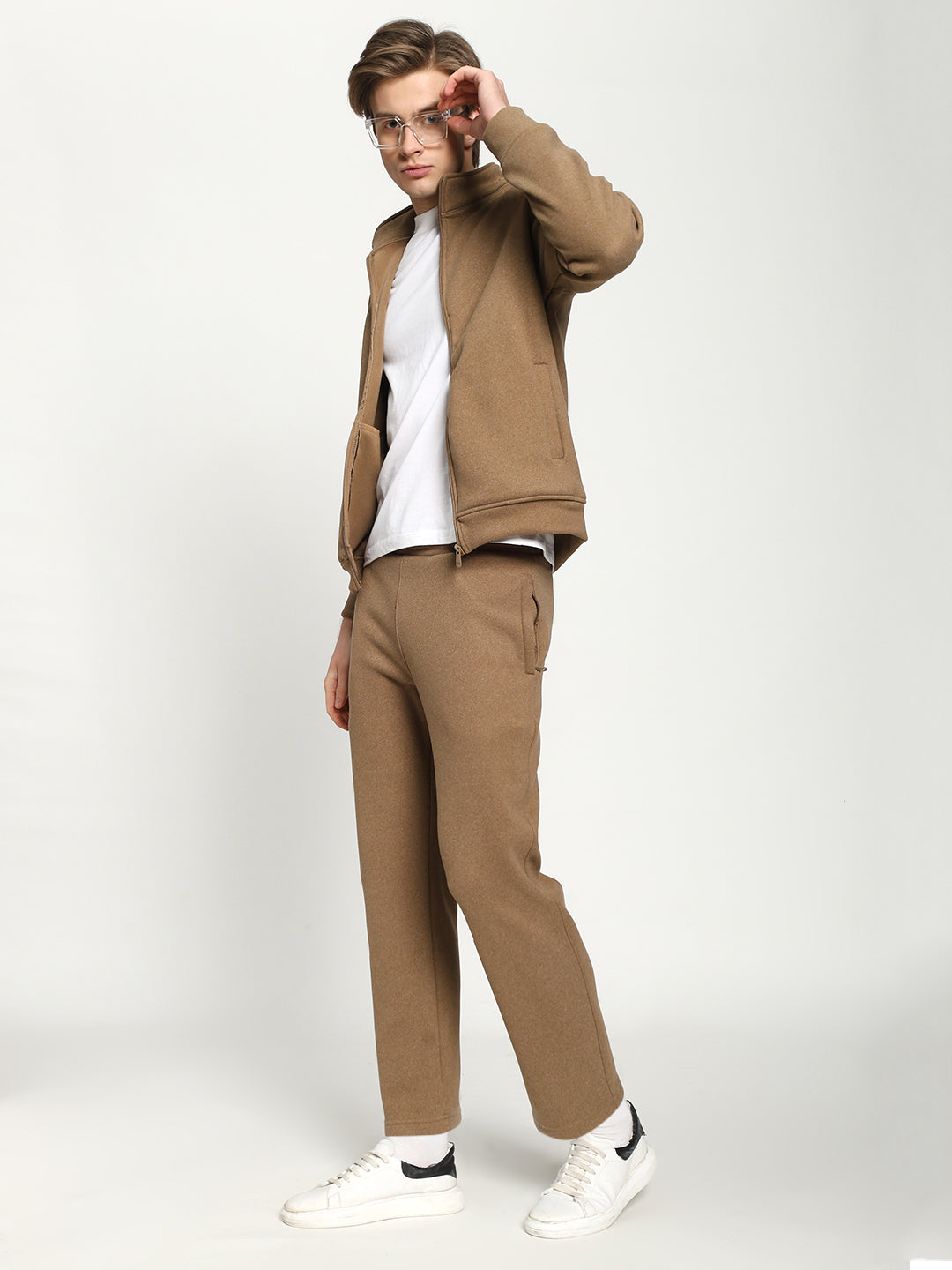 Men’s Light Camel Brown Full-Zip Tracksuit Set