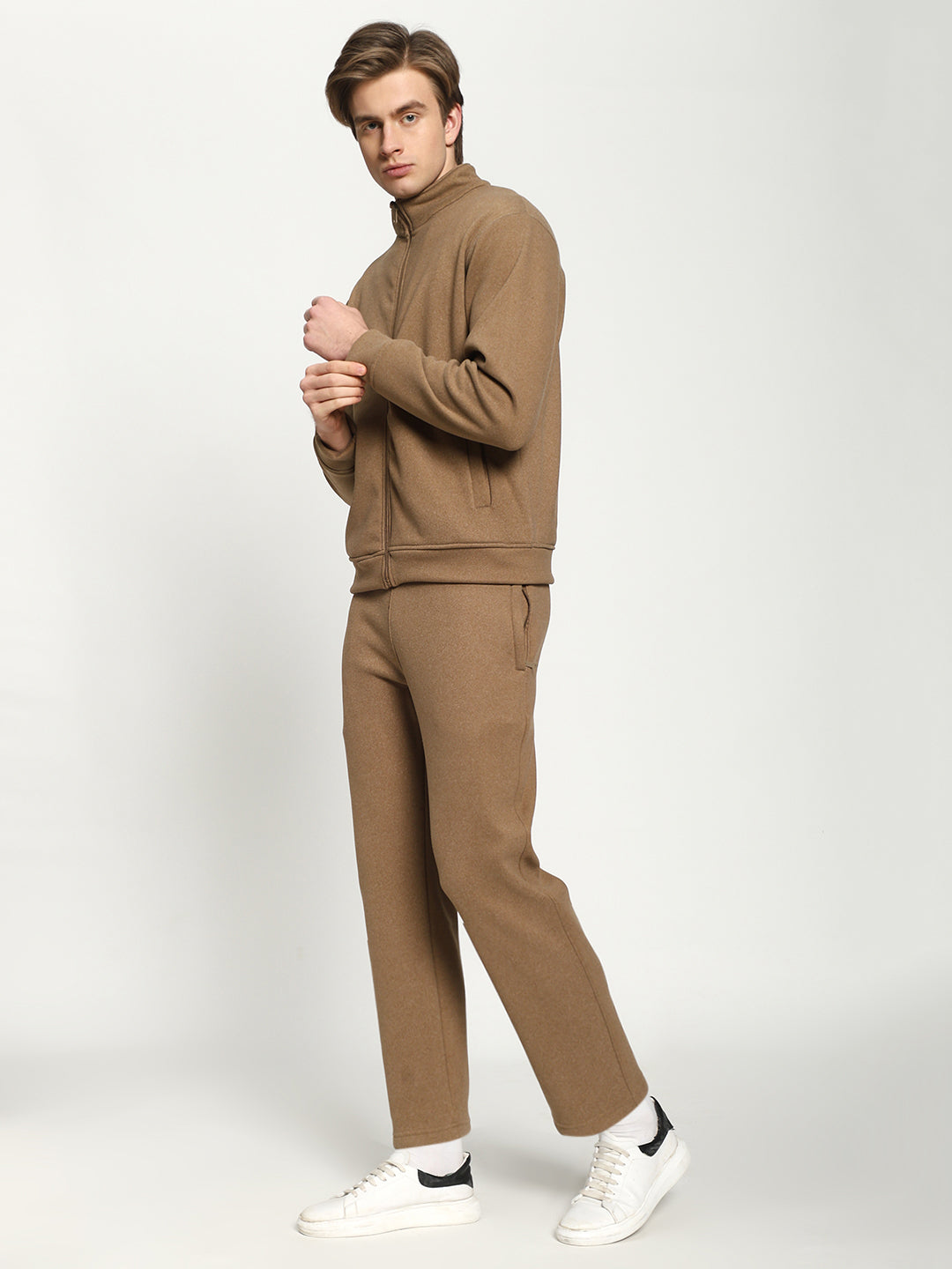 Men’s Light Camel Brown Full-Zip Tracksuit Set