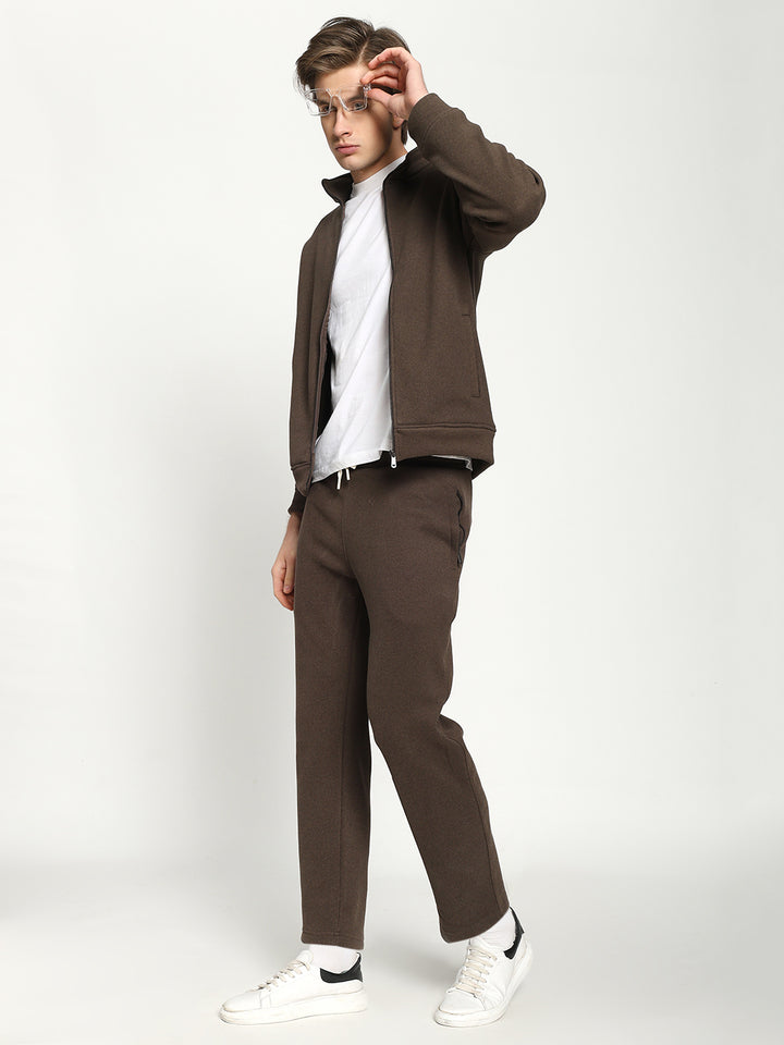 Men’s Dark Brown Full-Zip Tracksuit Set
