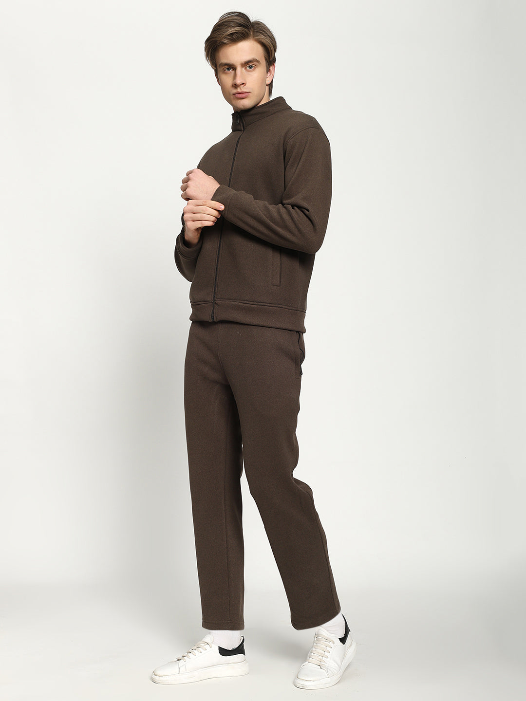 Men’s Dark Brown Full-Zip Tracksuit Set