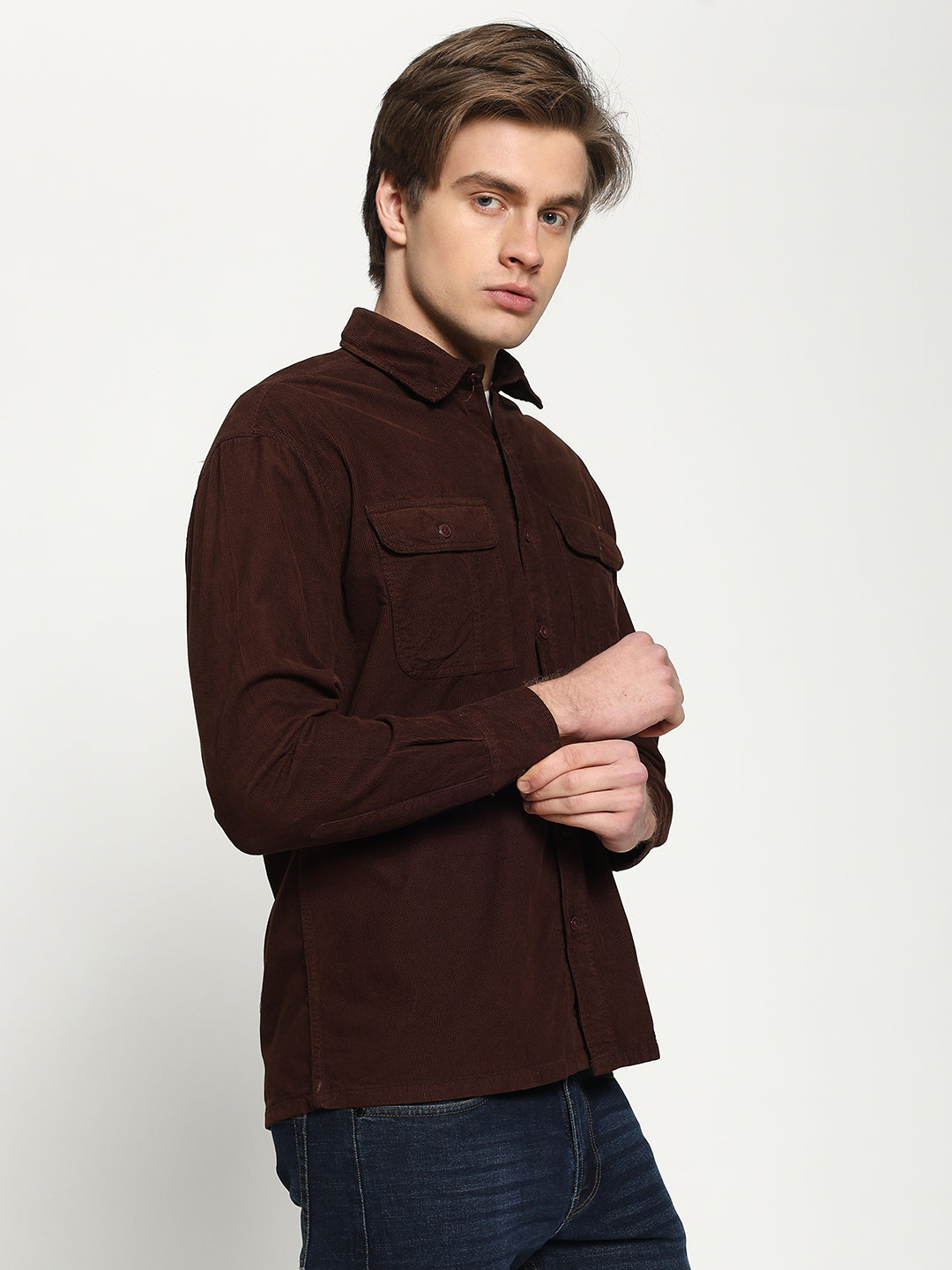 Men's Maroon Drop Shoulder Corudroy Shirt